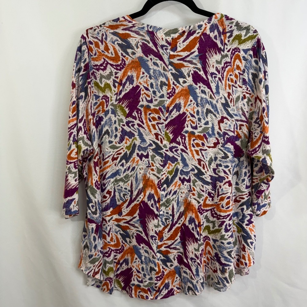 Nicole Miller New York Linen Abstract Print V-Neck 3/4 Sleeve Tunic Top 2X Boho - Picture 6 of 10